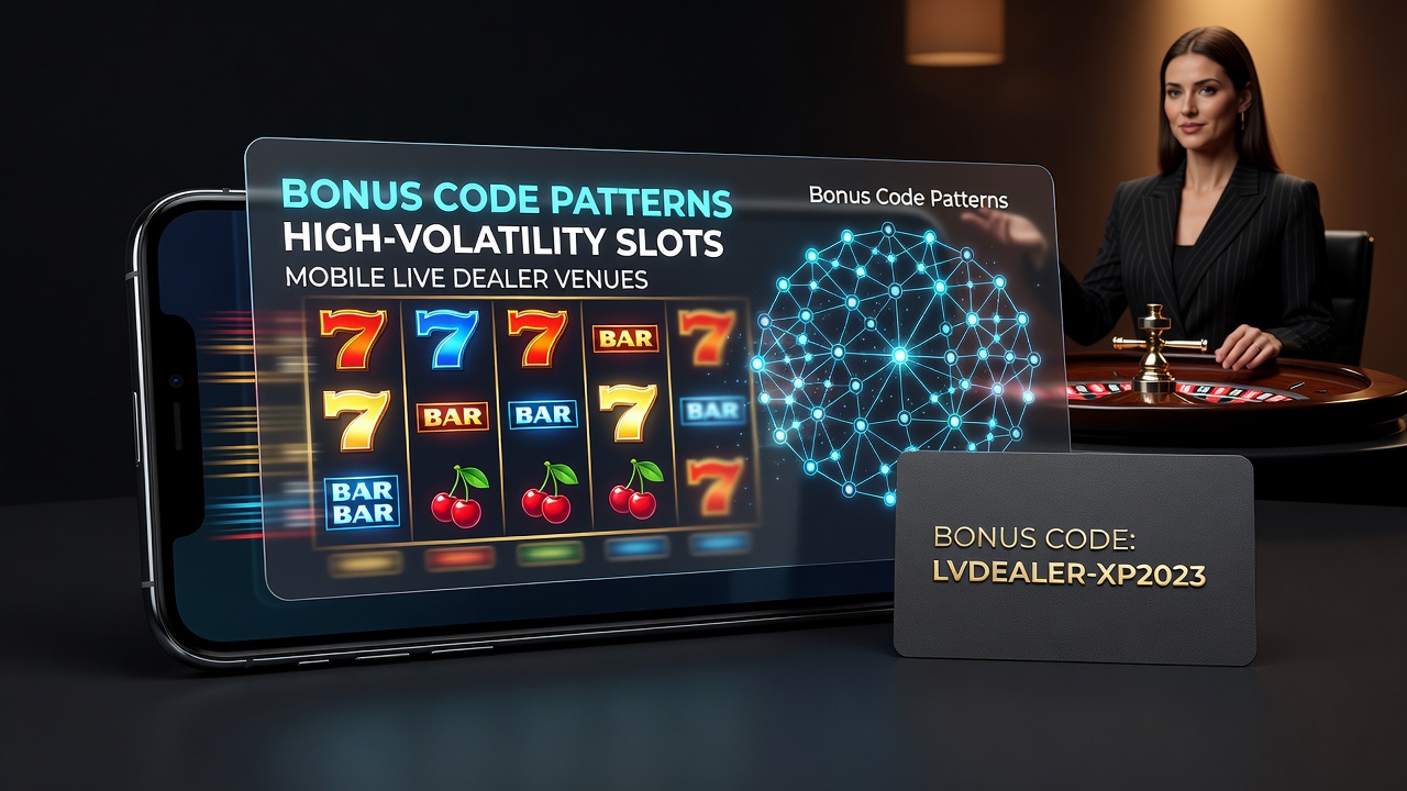 Close-up of mobile screen showing live dealer table alongside high-volatility slot reels with active bonus code notification